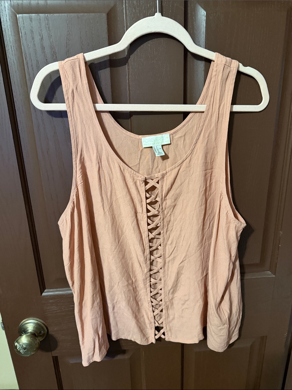 Forever 21 Peach Lace-Up Tank Top